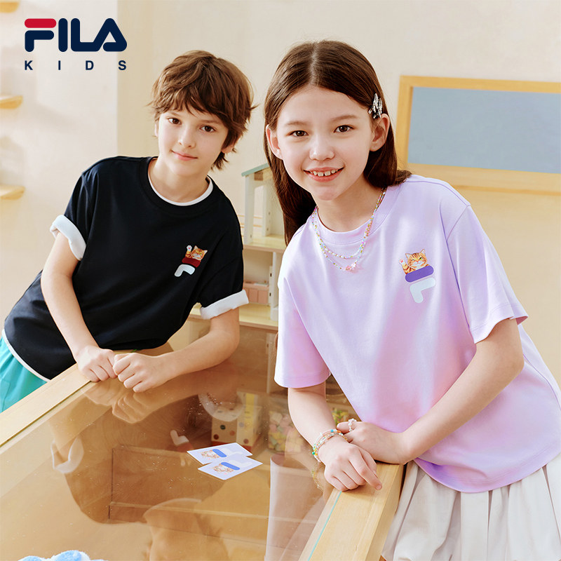 FILA KIDS斐乐童装男女童上衣夏季款儿童舒适纯棉透气宽松短