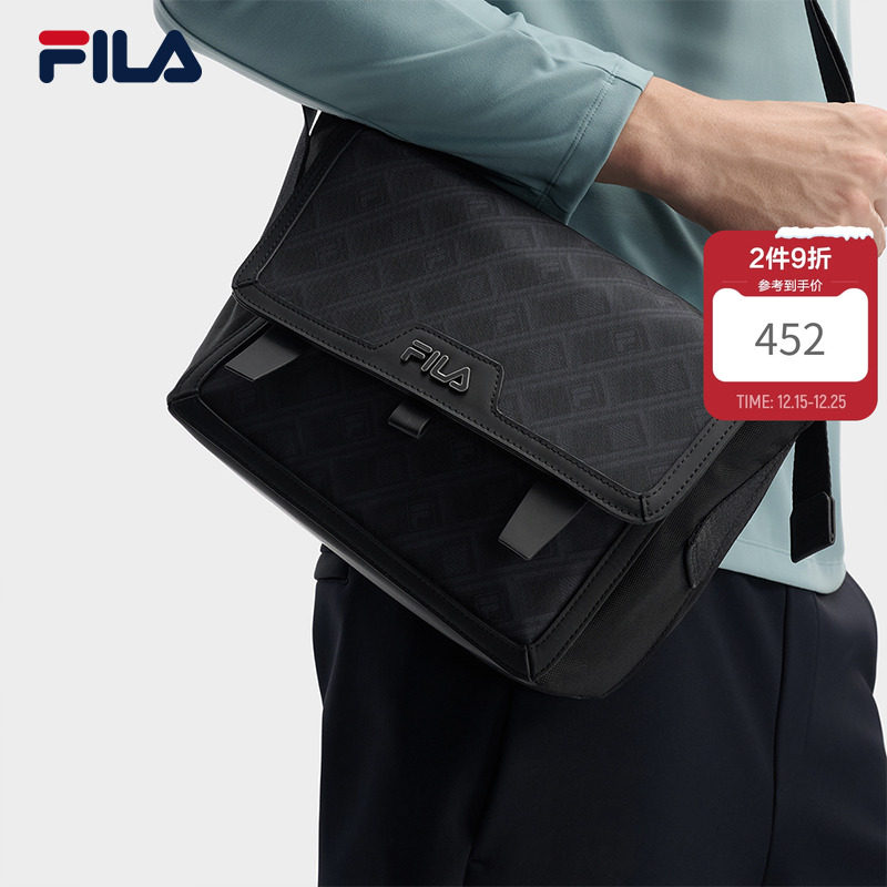 黑武士|FILA 斐乐官方男通勤挎包新款老花满印单肩包斜挎包随身