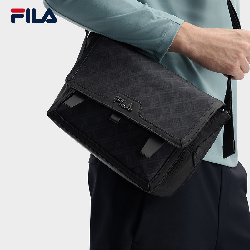 黑武士|FILA 斐乐官方男通勤挎包新款老花满印单肩包斜挎包随身