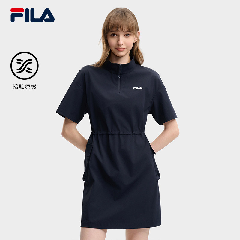 FILA 斐乐官方女子梭织连衣裙2026夏新款时尚休闲凉感舒适衬衫裙