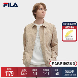 梭织外套2024夏季 FILA 领上衣 斐乐官方男士 时尚 休闲满印衬衫 新款