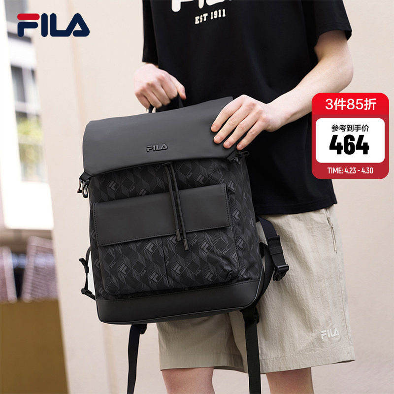 黑武士|FILA斐乐易烊千玺同款休闲男士背包双肩包老花书包电脑包