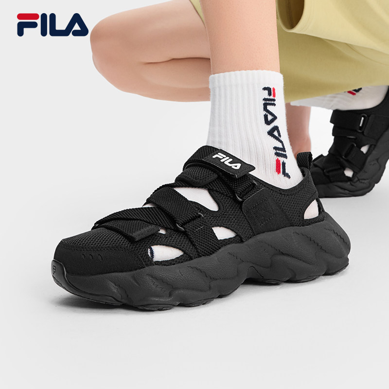 蕨草凉鞋|FILA斐乐运动凉鞋男鞋夏季透气凉拖厚底运动鞋黑色鞋子