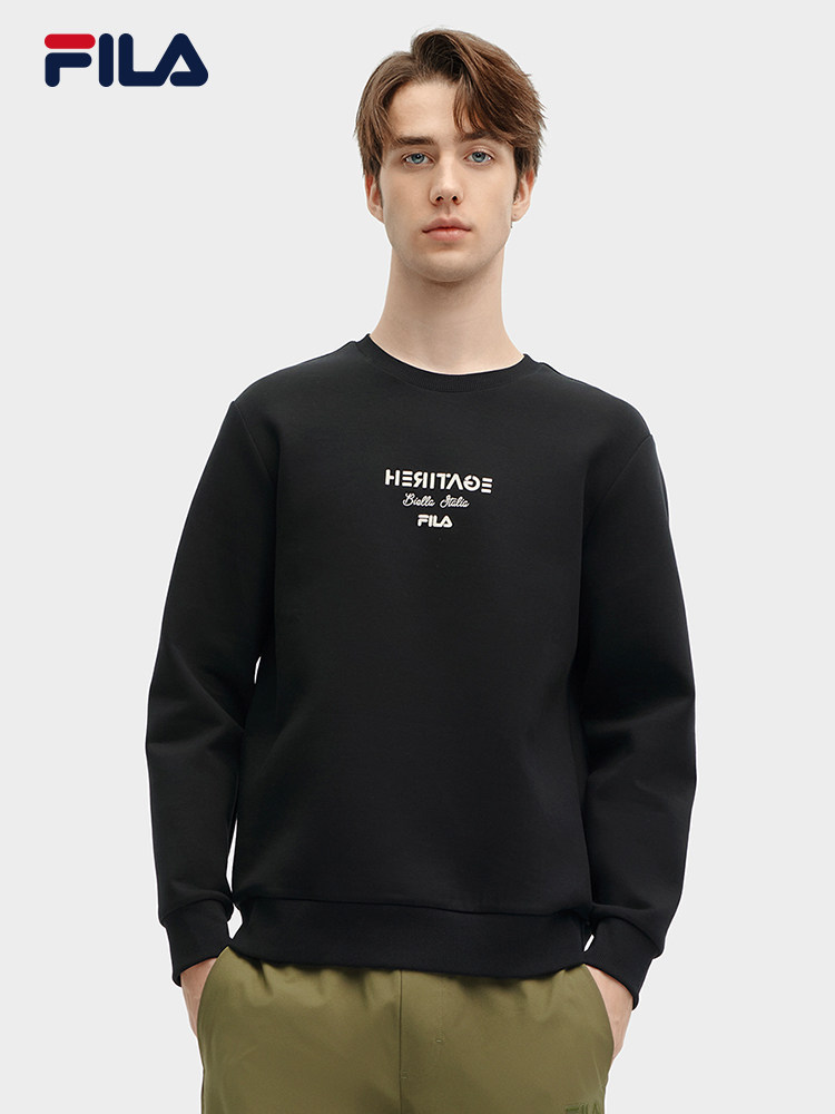 FILA 공식 남성 니트 풀오버 스웨트 셔츠 스포츠 캐주얼 긴팔 기본 라운드넥 탑