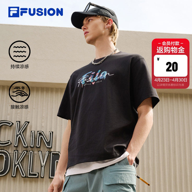 FILA FUSION斐乐潮牌情侣款针织短袖衫夏新款凉感宽松男女T恤