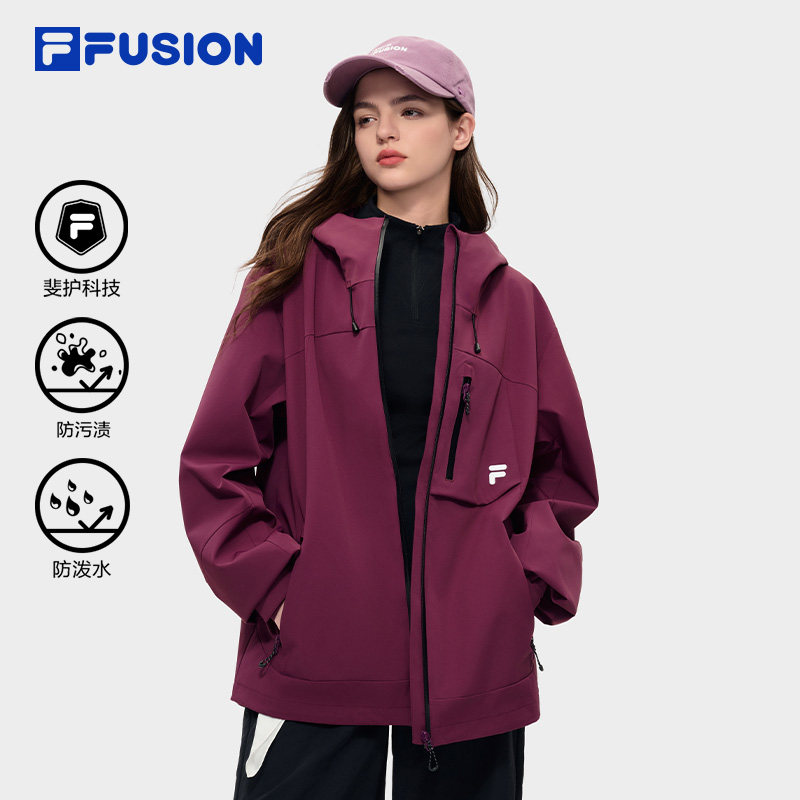 章昊同款FILA FUSION斐乐潮牌情侣外套2026春季新年款紫红色上衣