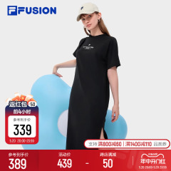 FILA FUSION斐乐潮牌女子连衣裙2024夏季新款宽松开衩T恤裙子长裙