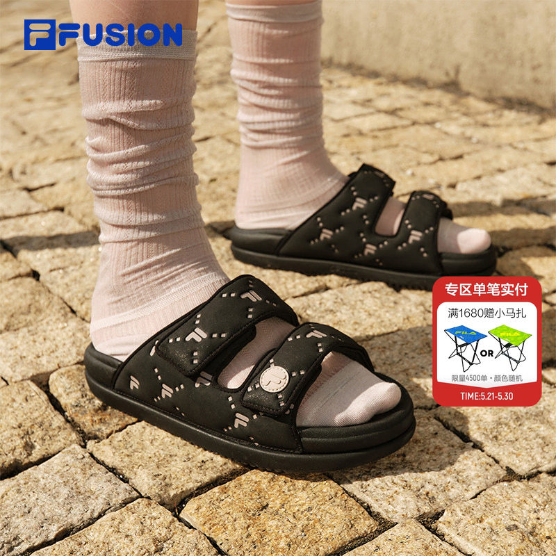 FILA FUSION斐乐官方拖鞋老花女鞋2026夏季新款魔术贴
