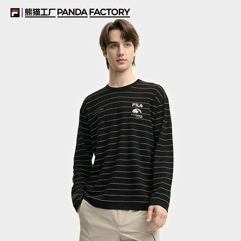 FILA 斐乐官方情侣编织衫秋冬新款熊猫刺绣羊毛上衣套头长袖毛衣