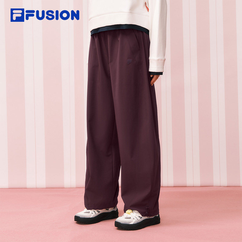 FILA FUSION斐乐潮牌红色长裤女2026春新年款直筒阔腿