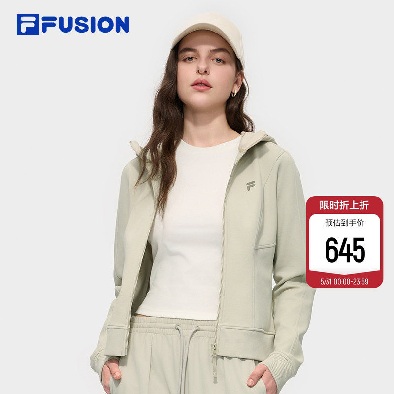 FILA FUSION斐乐官方女装潮牌针织连帽外套女时尚休闲修身