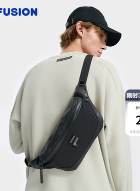 FILA FUSION斐乐包包男士腰包随身包单肩包送男生礼物黑色斜挎包