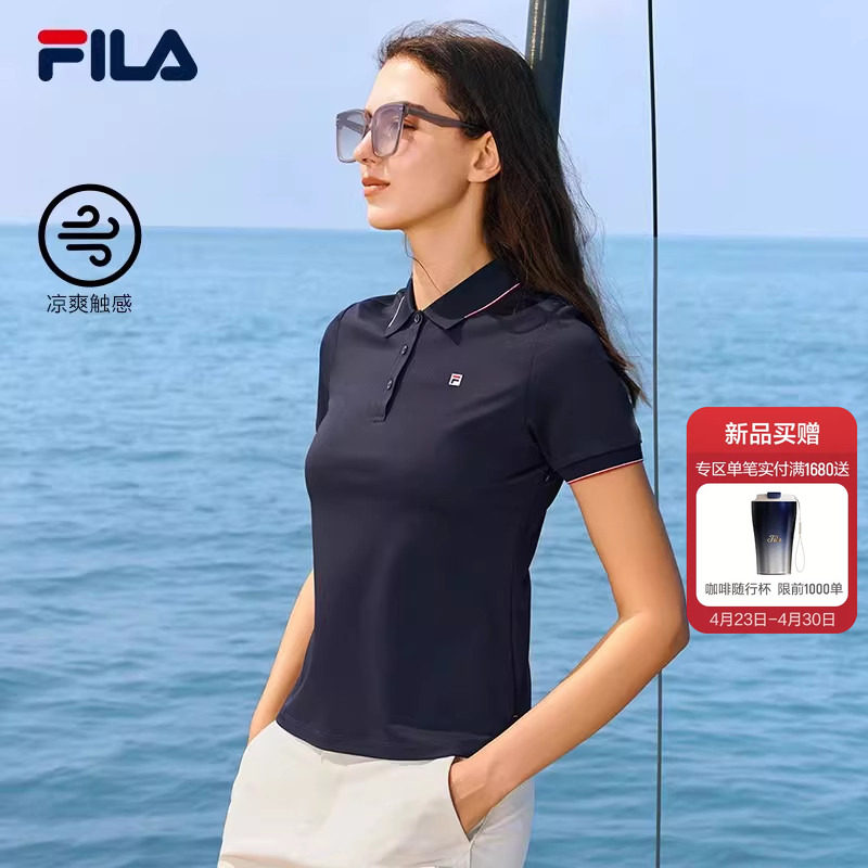 FILA斐乐凉感短袖POLO衫女士夏季新款透气商务休闲针织翻领T恤衫