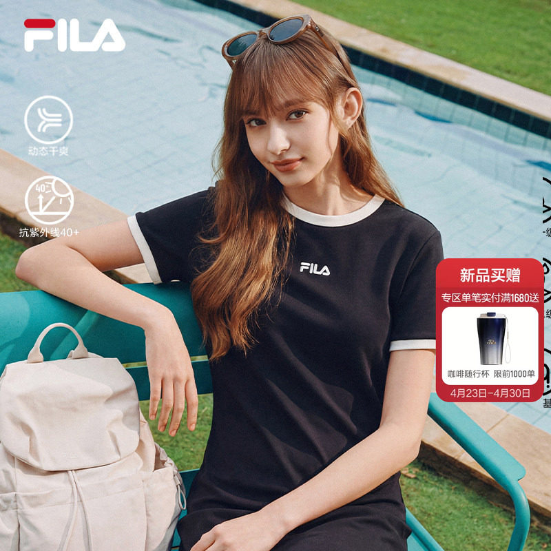 FILA 斐乐官方女子连衣裙2026夏季新款时尚休闲防晒运动修身T恤裙