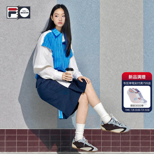 FILA x kolor/ BEACON斐乐官方女短袖衬衫2026秋新款时尚休闲上衣