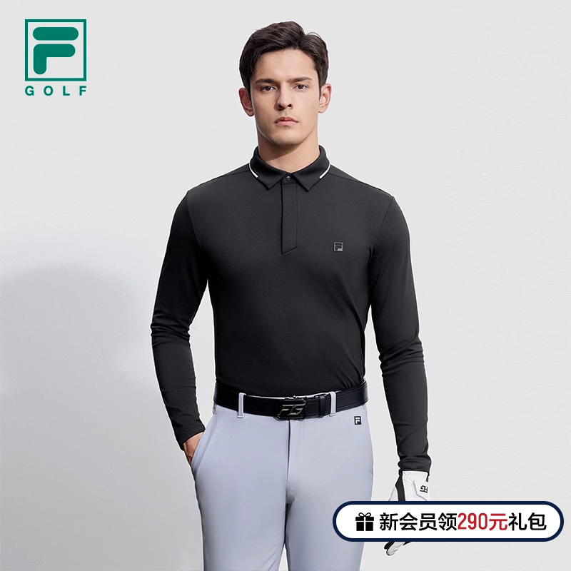 FILA 斐乐官方男子针织长袖POLO衫2023冬新款基础高尔夫运动上衣