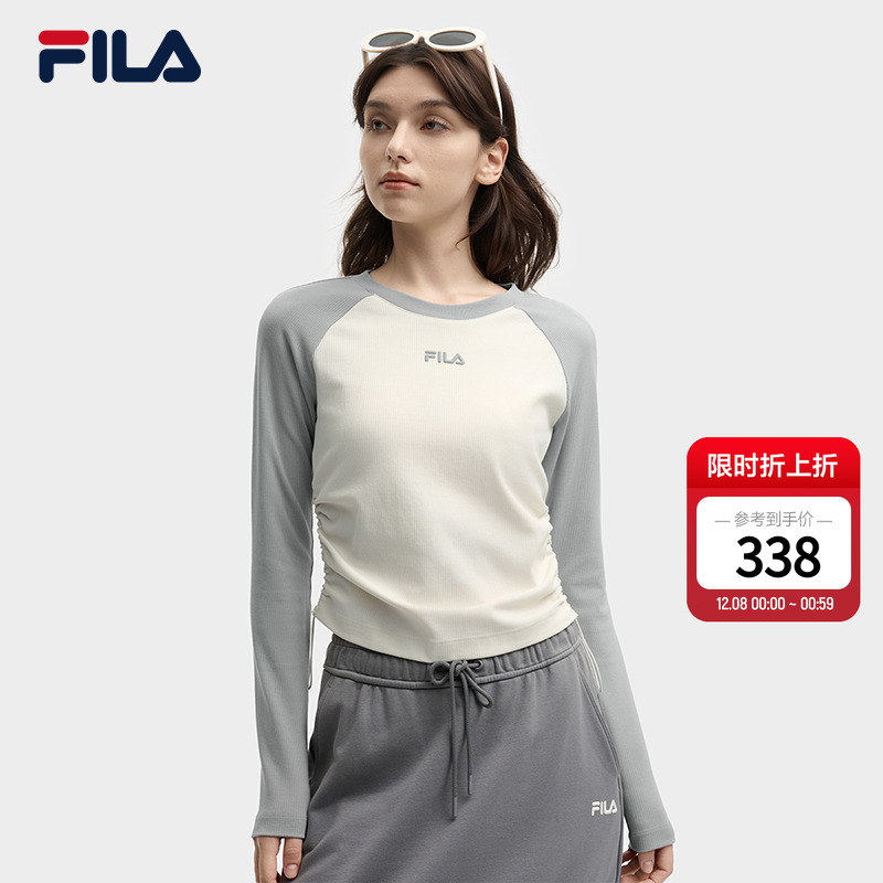 FILA斐乐修身插肩袖抽绳长袖T恤