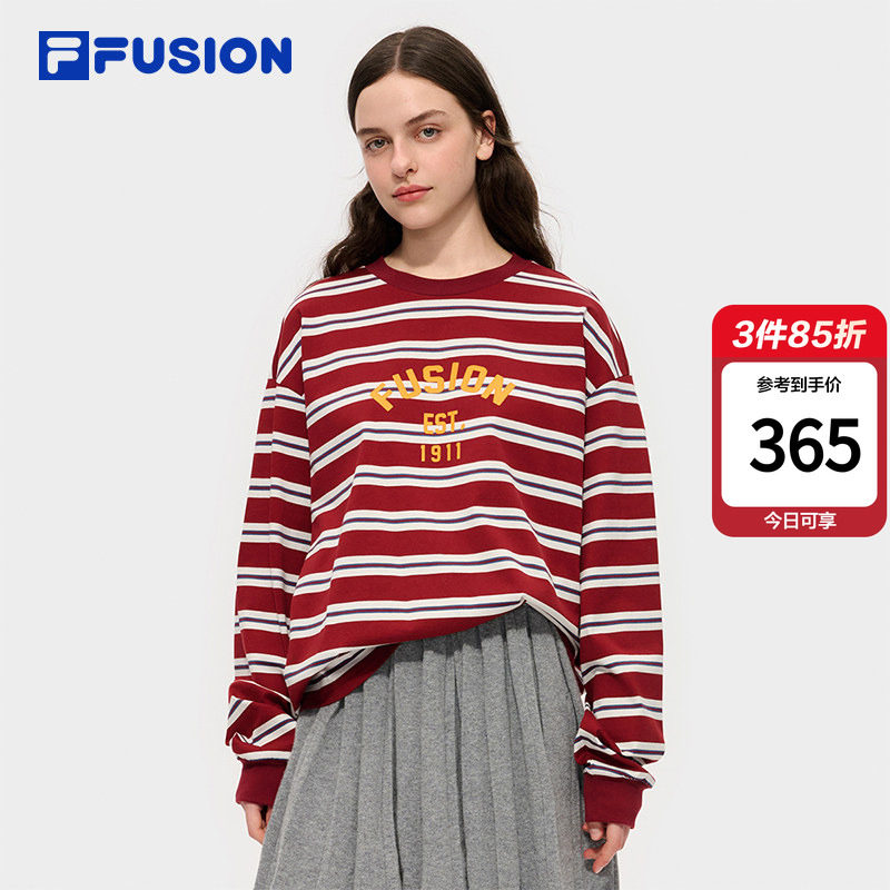 FILA FUSION斐乐潮牌情侣款针织红色长袖衫2025冬新款