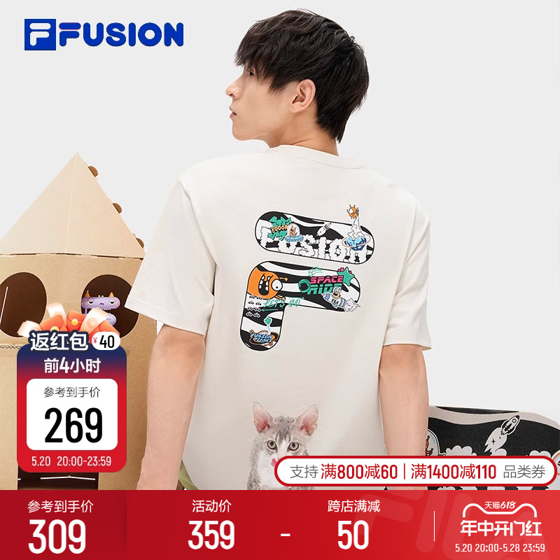 FILA FUSION斐乐情侣运动T恤男2023夏季新款卡通印花短袖上衣