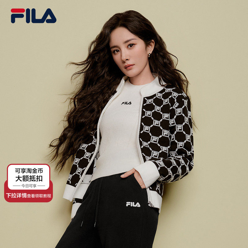 杨幂同款FILA斐乐女编织衫毛衣外套运动毛衫时尚休闲长袖保暖上衣