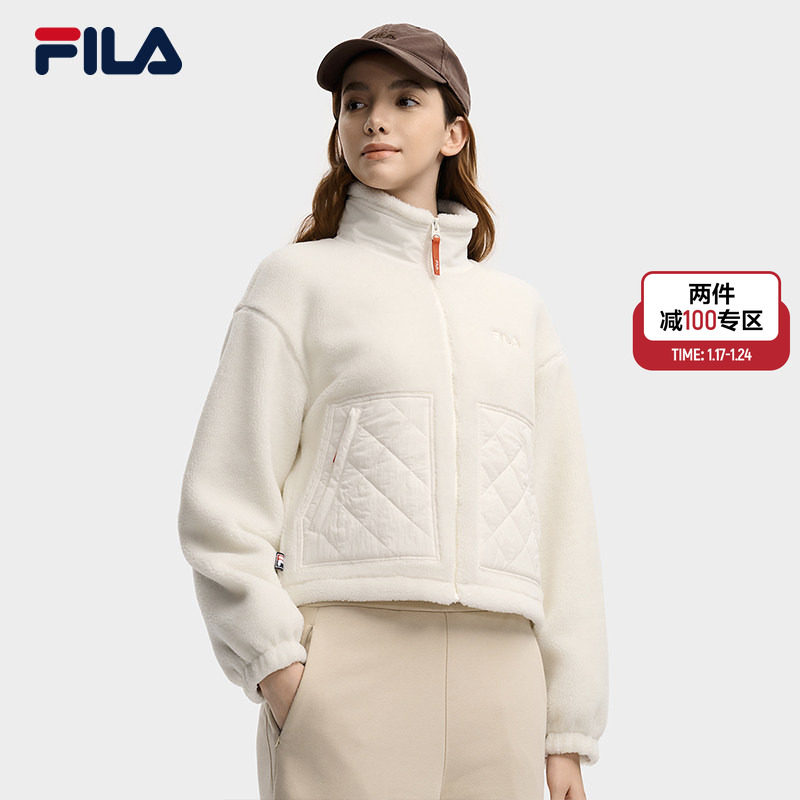FILA 斐乐官方女针织长袖外套25冬新时尚立领绵羊毛仿羊羔绒上衣,运动服/休闲服装,运动茄克/外套,淘宝优惠券,粉丝福利购,淘宝优惠卷