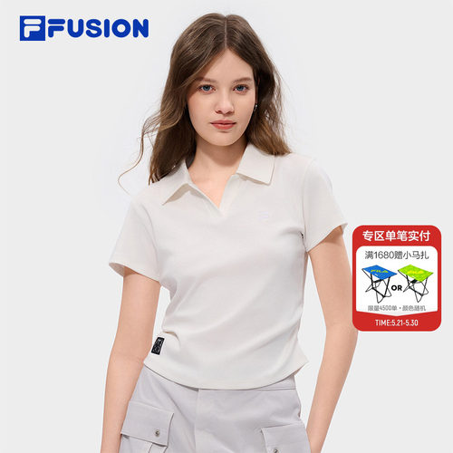 FILA FUSION斐乐官方女子针织POLO衫2026夏季新款显瘦修身翻领T恤