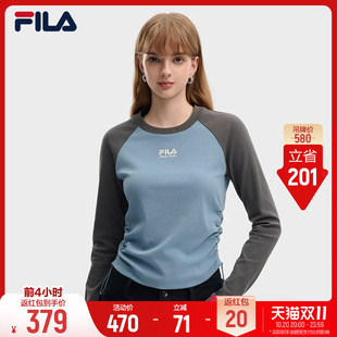 斐乐插肩袖T恤丨FILA女士针织长袖衫2026秋季新款简约打底修身长T