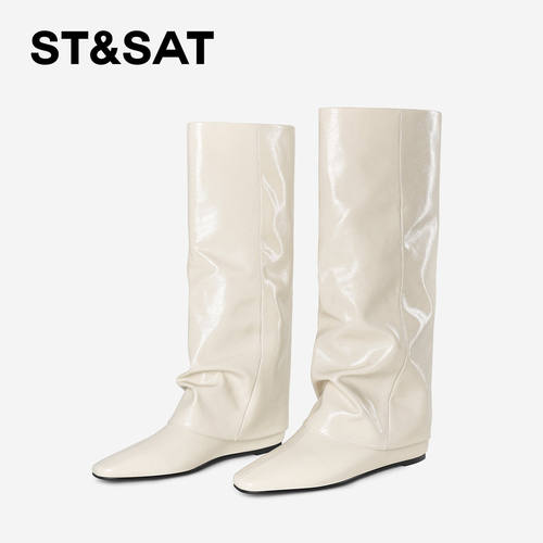 St&Sat/星期六2025新款秋冬千禧风堆堆靴小众百搭时尚高筒时装靴