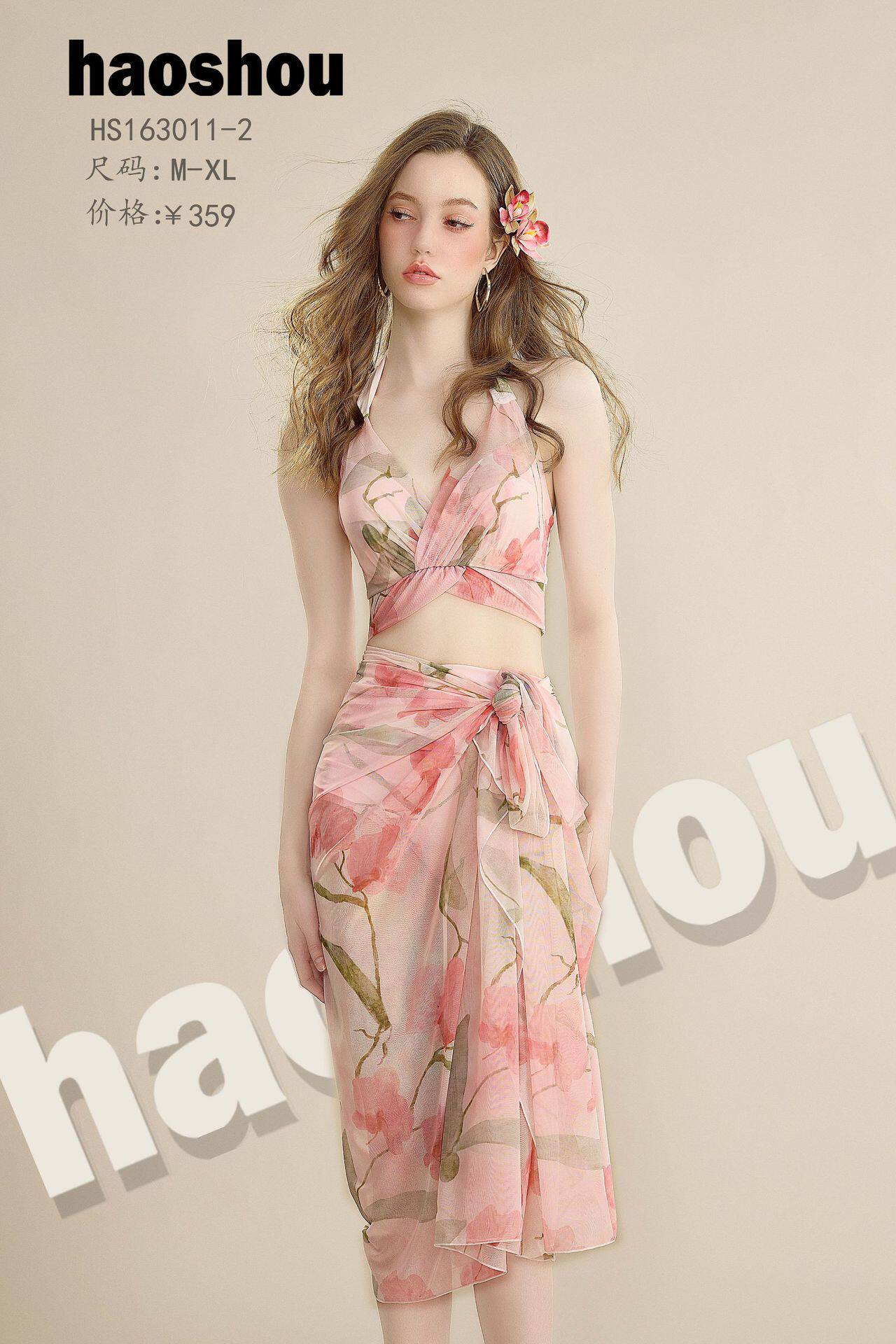 高级感泳衣女新款分体比基尼三件套网纱性感海边度假沙滩拍照泳装