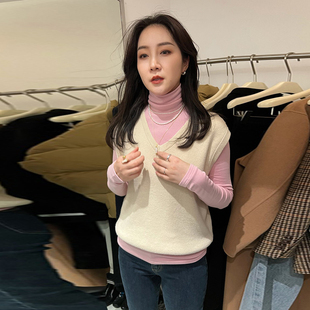 widelia十三行秋冬外搭V领针织衫马甲女洋气叠穿内搭上衣潮21821