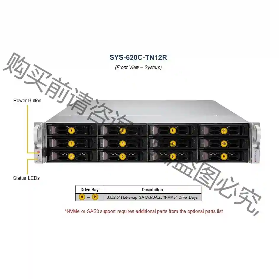 超微 620C-TN12R 3代可扩展2U服务器支持铂金8先议价包上机好