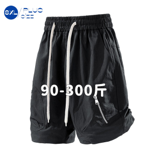 短裤 加肥加大码 男生夏季 拉链口袋运动五分裤 外穿 薄款 棉工装