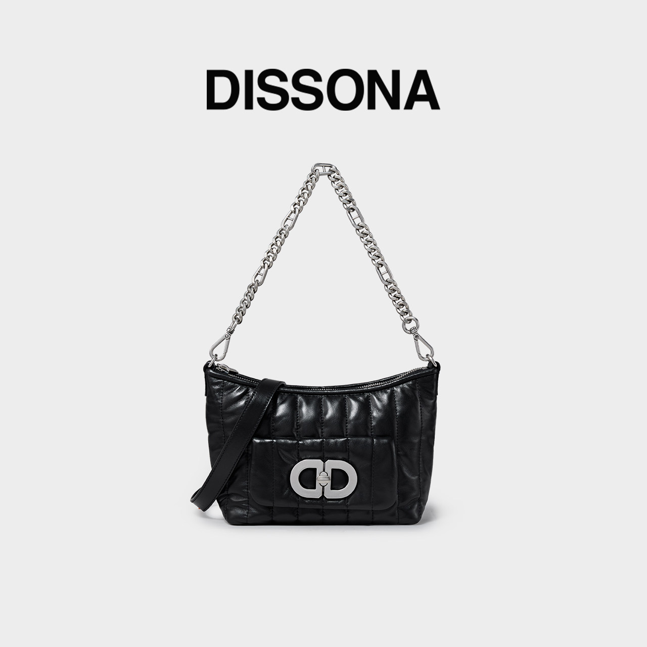 迪桑娜女包DD车花绗缝菱格链条包小方包单肩斜挎包真皮腋下包b