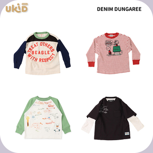 现货 DENIM DUNGAREE  秋冬新款童装 拼色条纹涂鸦长袖T恤