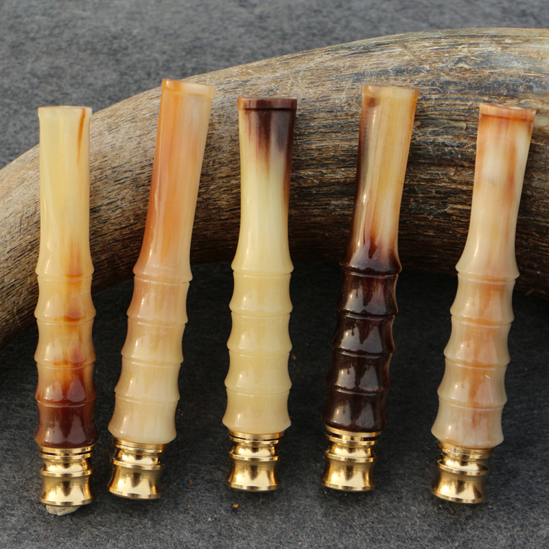 天然牛角烟嘴可清洗双重过滤拉杆滤芯型烟具粗细两用烟斗嘴长7CM