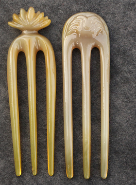 天然手工牛角发簪发饰盘发丸子头手工雕刻三叉牛角簪子长13~14CM