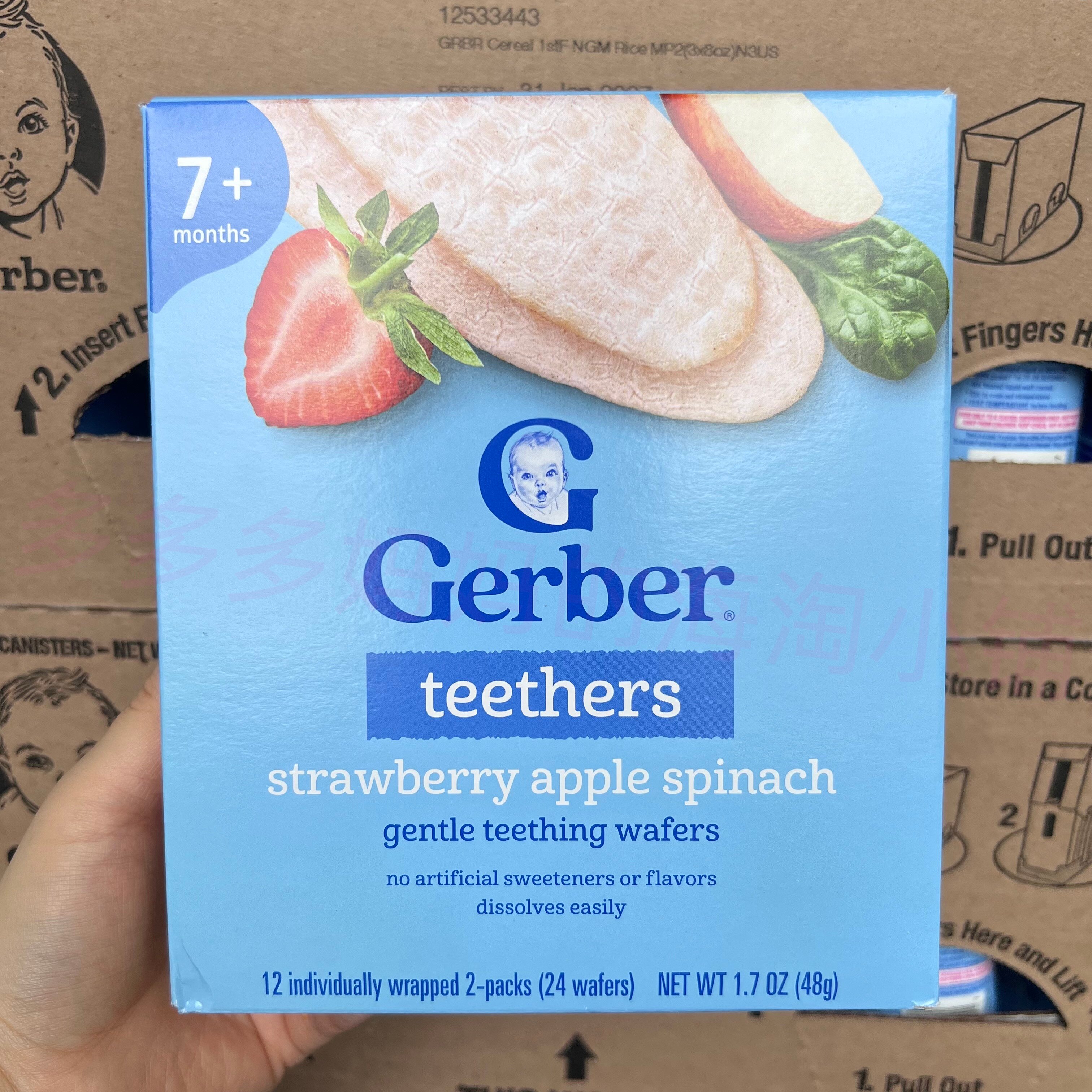 海淘 美国Gerber嘉宝米饼婴儿宝宝饼干苹果菠菜味 手指零食无添加