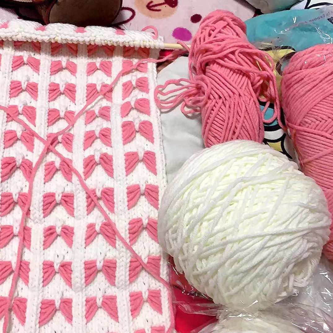 蝴蝶结围巾手工编织diy材料包8股奶棉线围巾毛线专用送新手教程