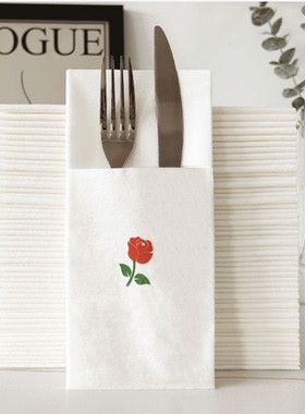 40*40CM一次性玫瑰花无尘纸刀叉包餐巾纸酒店西餐厅口布餐垫餐包