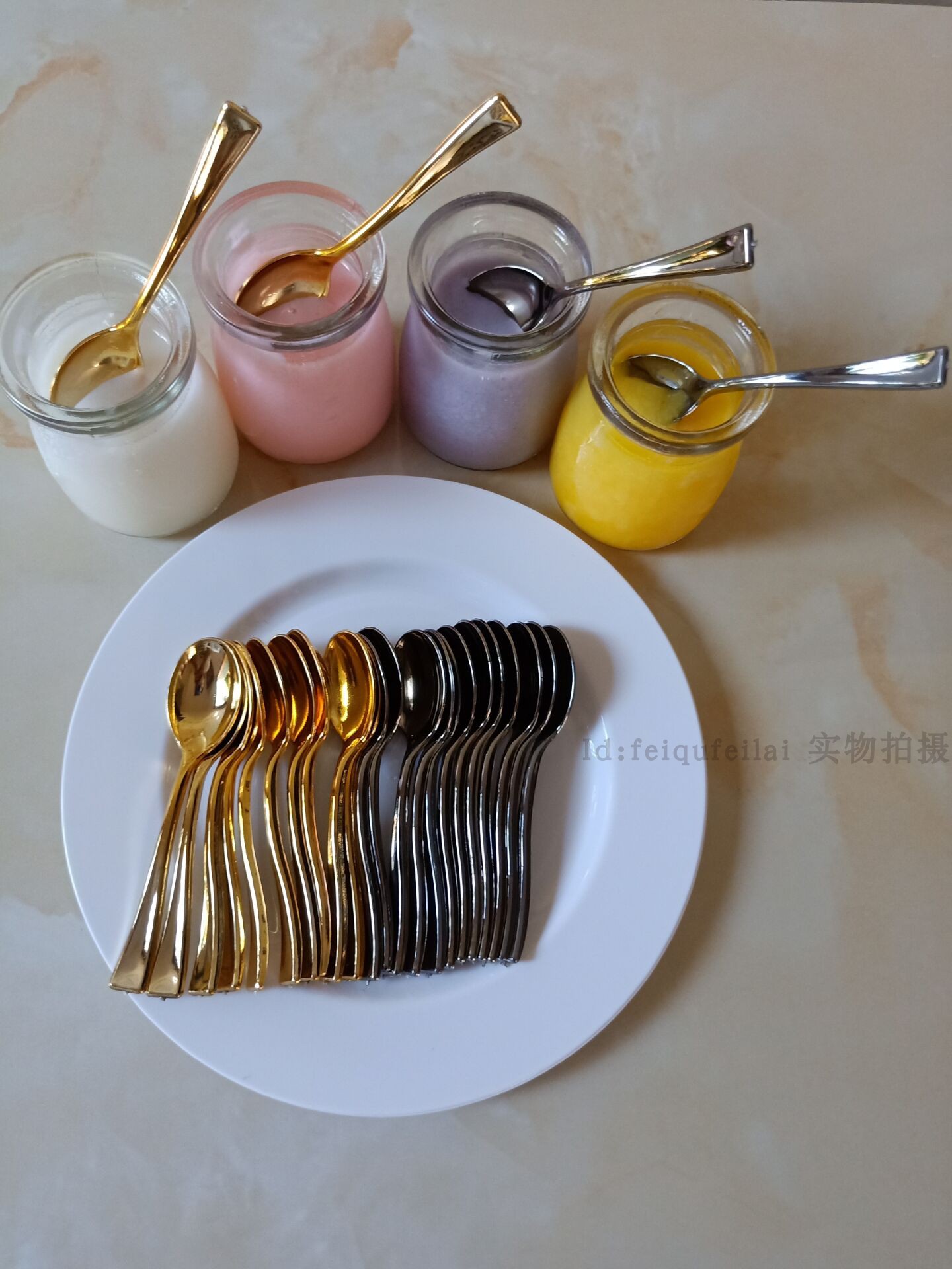 银色小勺子电镀玫瑰金迷你蛋糕叉