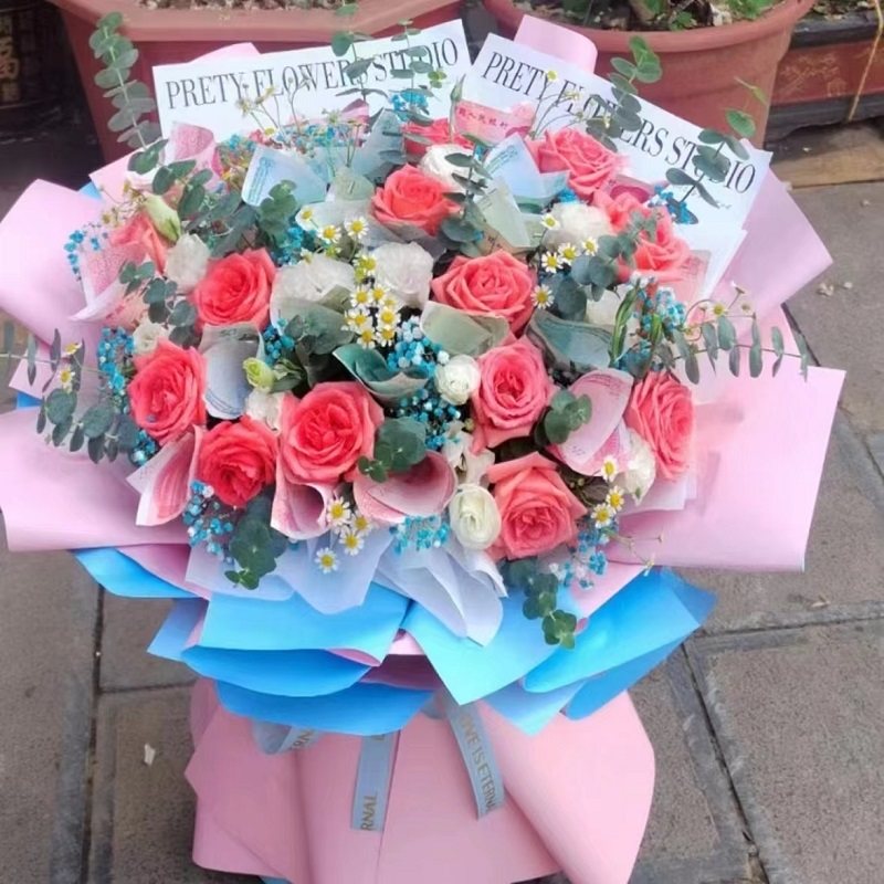 珠海市鲜花店速递礼物送生日粉红玫瑰束1香洲斗门金湾区金唐南湾