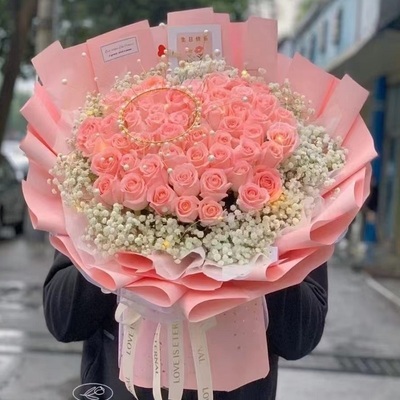 赣州市鲜花店速递礼物送生日粉红玫瑰束1大余上犹崇义安远定南县