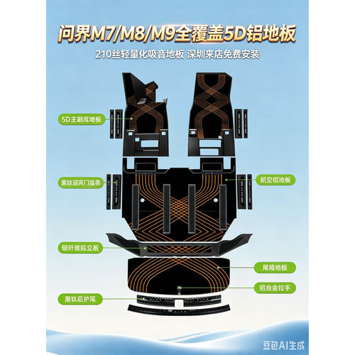 问界M7M8M9 5D全覆盖航空铝地板  木地板 脚垫  地板垫