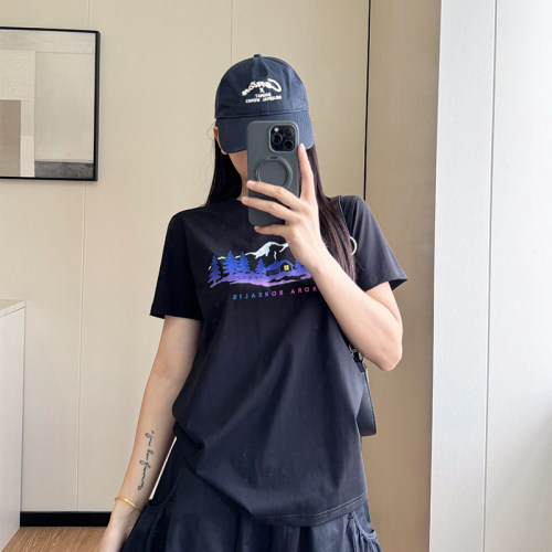 COCO微胖mm短袖T恤女夏季宽松显瘦大码遮肚蓝色风景印花上衣ins潮