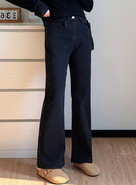 COCO微胖大码2025秋季裤子女简约百搭休闲新款黑色高腰微喇牛仔裤