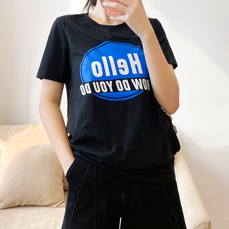 COCO大码女装夏装新款英文字母印花T恤胖妹妹宽松显瘦百搭短袖潮