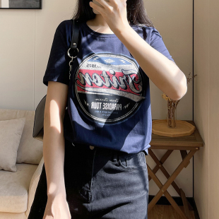 上衣 t恤女2022夏宽松显瘦百搭短款 COCO微胖大码 胖mm纯棉印花短袖