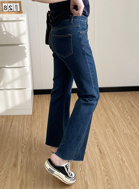 COCO微胖大码深蓝色微喇叭牛仔裤女2025秋季新款梨型身材大码胖mm