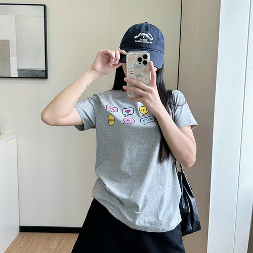 COCO大码女装胖mm200斤独特超好看撞色宽松字母短袖T恤夏宽松上衣