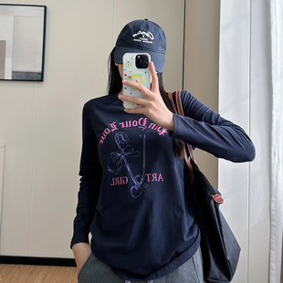 复古长袖 美式 女装 2025新款 胖MM内搭打底衫 T恤女秋季 COCO微胖大码